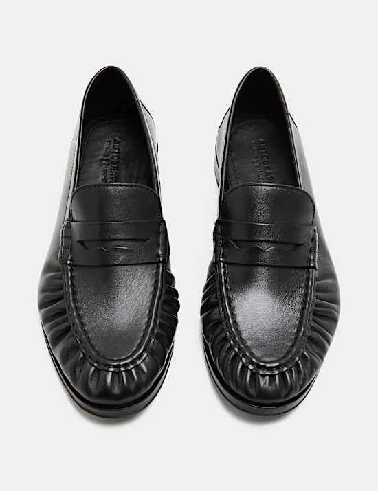 Ruched Leather Slip On Loafers