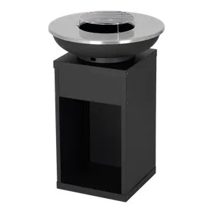 Braséro acier noir plaque cuisson grille 6 personnes diamètre 58,5 cm H. 92 cm