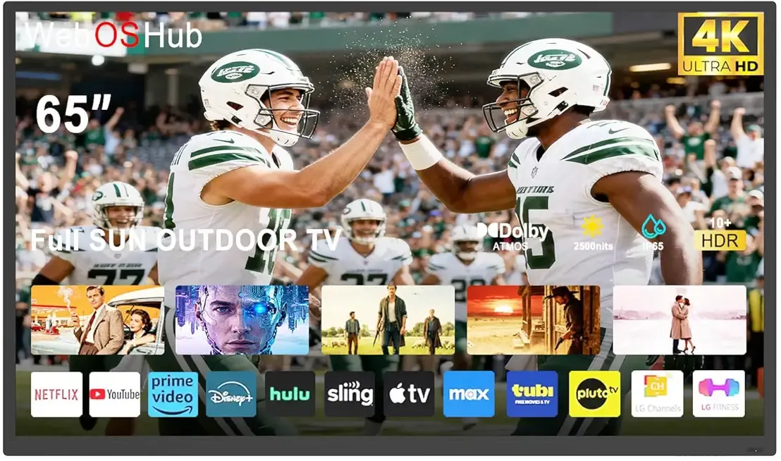 360SPB 65 Inch Outdoor TV, 4K Ultra HD, Full Sun 2500nits High Brightness Outdoor TV, IP65 Waterproof TV, Voice Assistant Remote, Screen Mirroring, Compatible with Dolby