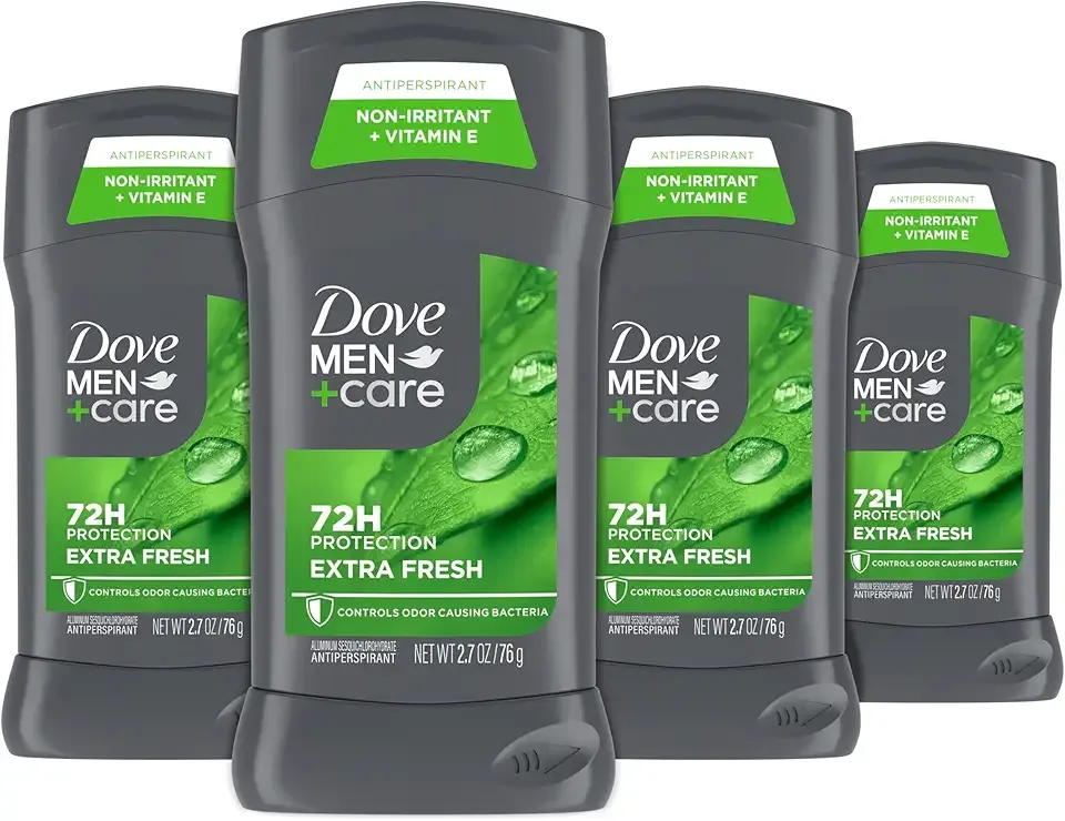 Dove Men+Care Antiperspirant Deodorant Stick for Men 4 Count Extra Fresh with 72-hour Sweat & Odor Protection with 1/4 Moisturizing Cream & Long-lasting Citrus scent 2.7 oz
