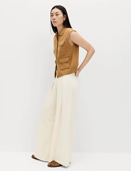 High Waisted Pleated Palazzo Jeans