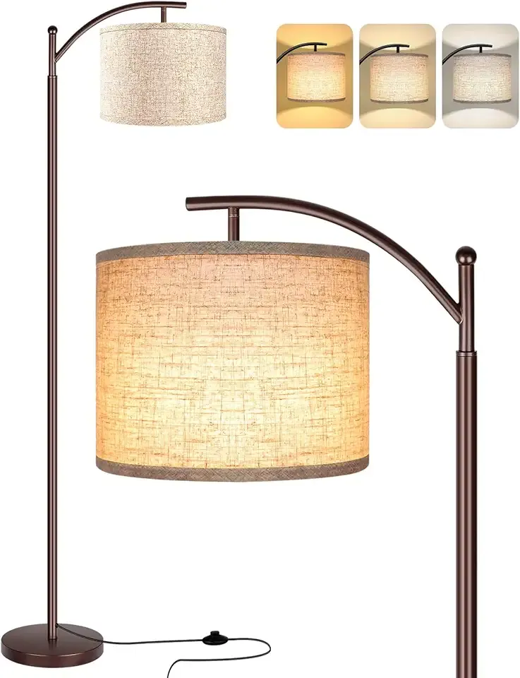 ROTTOGOON Floor Lamp for Living Room, LED Tall Industrial Standing Lamp Reading for Bedroom, Office (9W LED Bulb, Beige Lampshade Included) -Oil-Rubbed Bronze