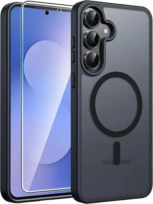 FNTCASE for Samsung Galaxy S25 FE Case: Magnetic Translucent Matte Military Grade Drop Proof Protection Cell Phone Cover - Slim Rugged Durable Shockproof Protective S25Fe Cases (Black-6.7 inch)