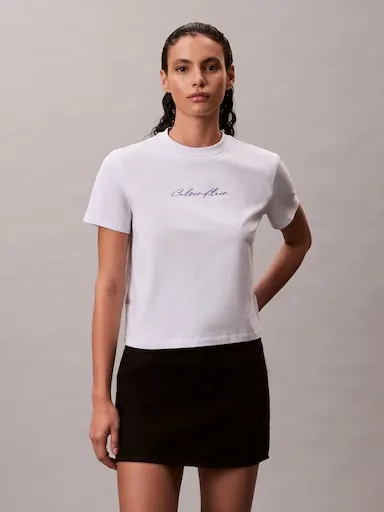 Calvin Klein Script Glitter Slim Tee In Lacey Lilac