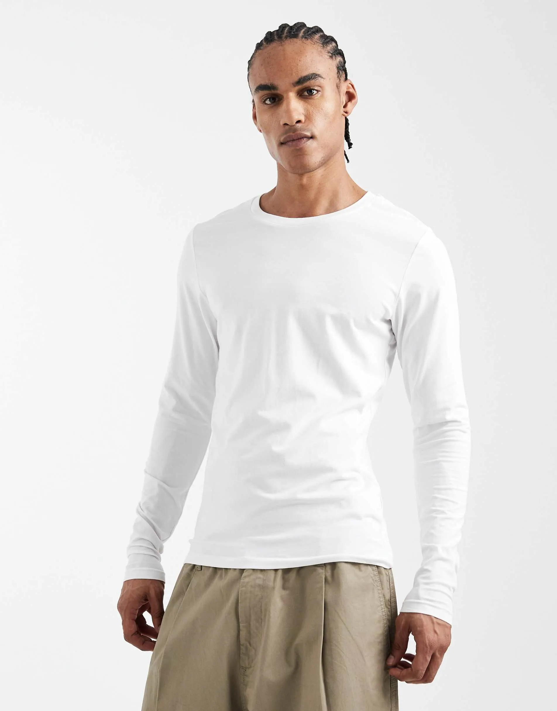 Jack & Jones muscle fit long sleeve t-shirt in white