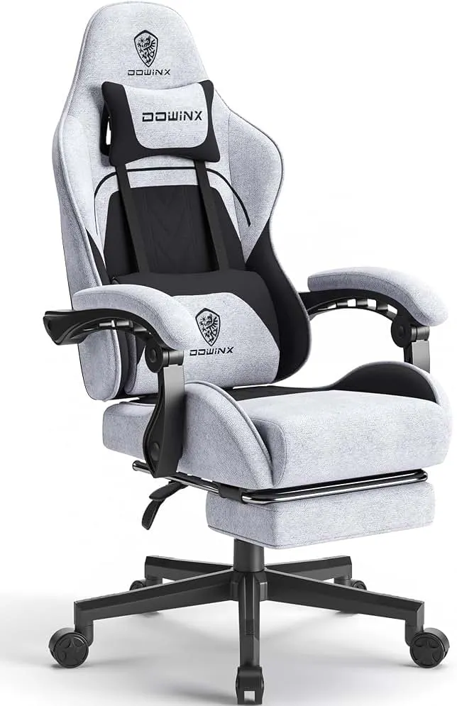 Dowinx Gaming Chair Fabric with Pocket Spring Cushion, Massage Game Chair Cloth with Headrest, Ergonomic Computer Chair with Fo…