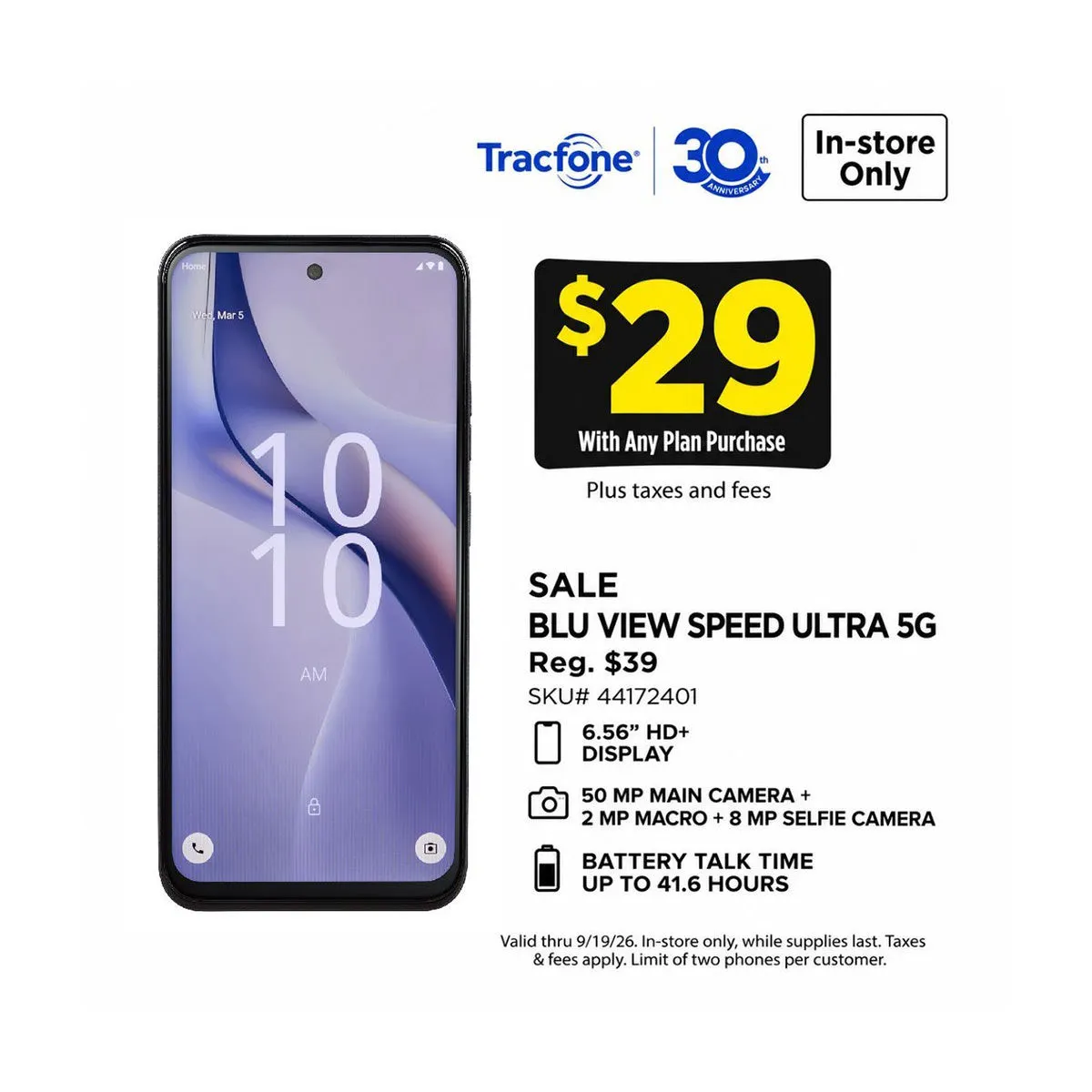 Tracfone BLU View Speed Ultra 5G Prepaid Smartphone (Locked), 64GB