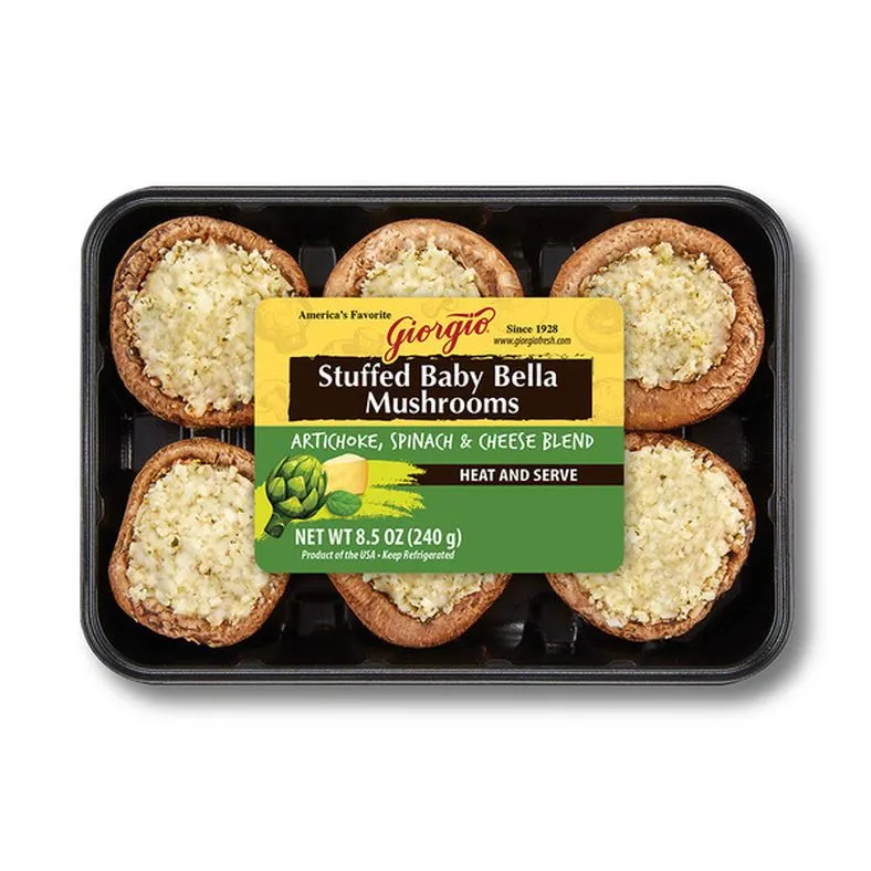 Artichoke, Spinach & Cheese Stuffed Baby Bella Mushrooms