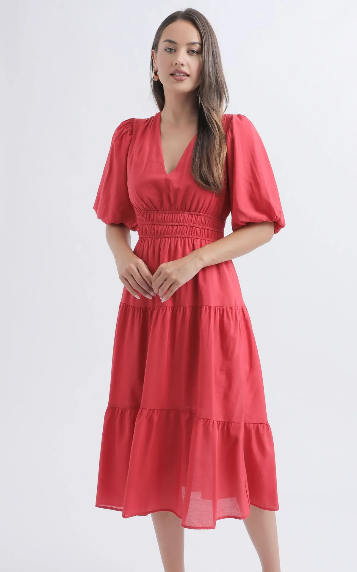 Plain Voile Puff Sleeve Dress
