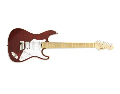ARIA 714 MKII ST-STYLE COIL TAP HSS ELECTRIC GUITAR - RUBY RED FLAME MAPLE TOP - ROASTED MAPLE NECK