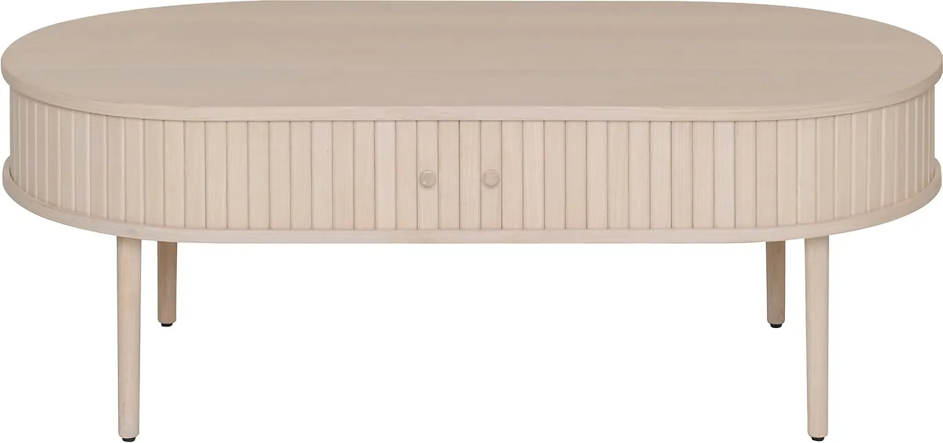 Slide sofabord ovalt 120x60 H 45 cm, hvitpigmentert eikefiner