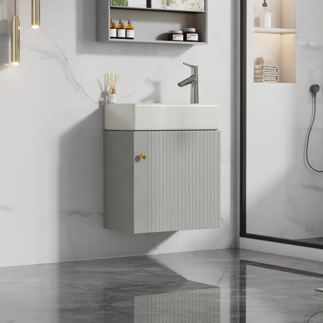 Mueble de Baño 46cm con Lavabo de Cerámica, Armario de Baño Compacto para Aseos Pequeños y de Invitados, Diseño Moderno y Elegante