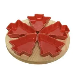 Tafeldecoratie schaaltjes in kerstboomvorm met plank