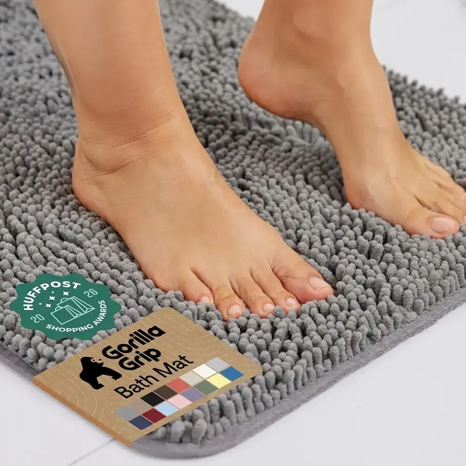 GORILLA GRIP Bath Rug Mat 30x20, Thick Soft Absorbent Chenille, Quick Dry Microfiber Mats, Rubber Backing Washable Shower Floor Rugs, US Designed Bathroom Bathmat Home Decor Accessories, Grey