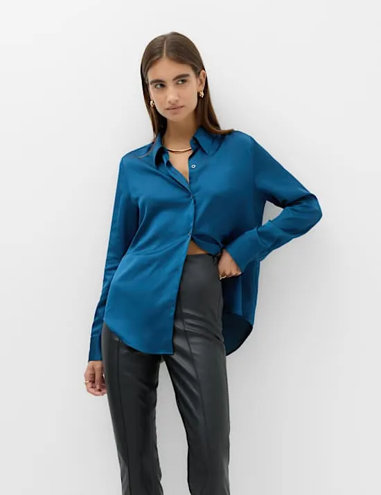Satin Collared Button Through Shirt