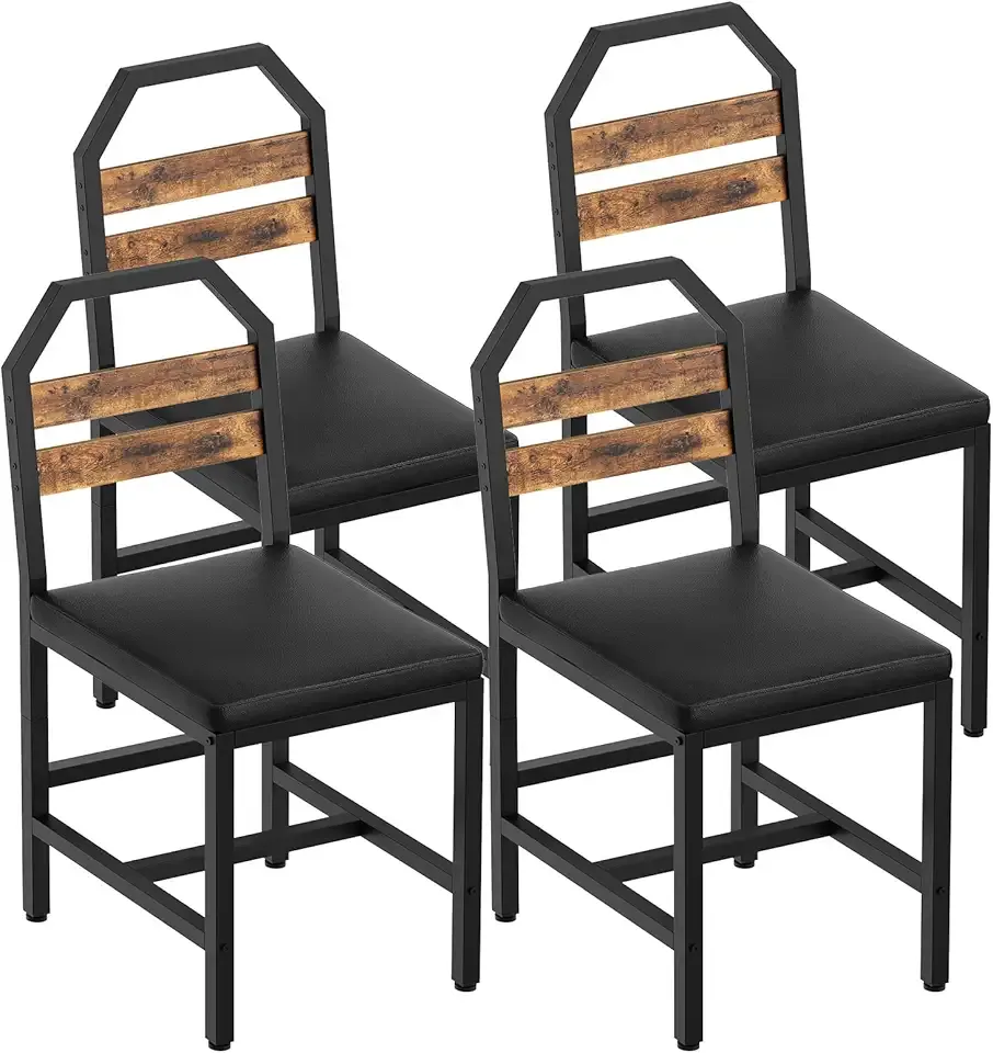 Dining Chairs, Kitchen Chairs with Back Support, Upholstered Seat and Metal Legs, for Kitchen, Living Room, Rustic Brown and Black CY02L4BR