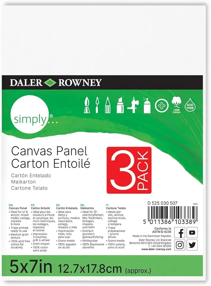 Daler-Rowney Simply... Canvas Panel, 3 Piece, 5x7 inch