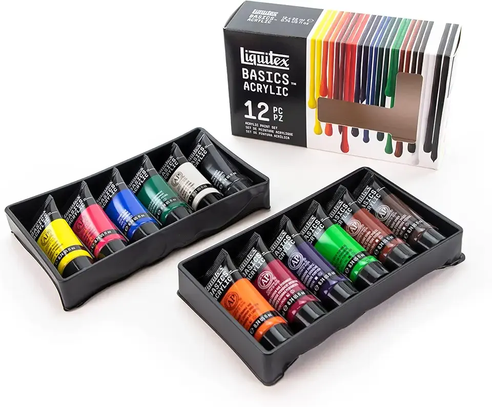 Liquitex BASICS Acrylic Paint Set, 12 x 22ml (0.74-oz) Tube Paint Set
