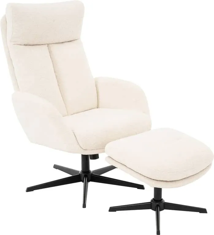 Amina hvilestol m/sving, vipp og pall Tekstil Boogie 3661 cream, svart metall understell