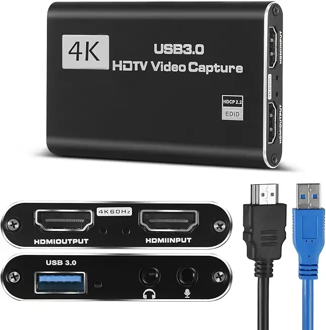 4K HDMI Video Capture Card, Gaming Capture Card with Microphone, Full HD 1080P 60FPS USB Video Capture Device Compatible with Switch/Xbox/PS4/PS5/PC/OBS