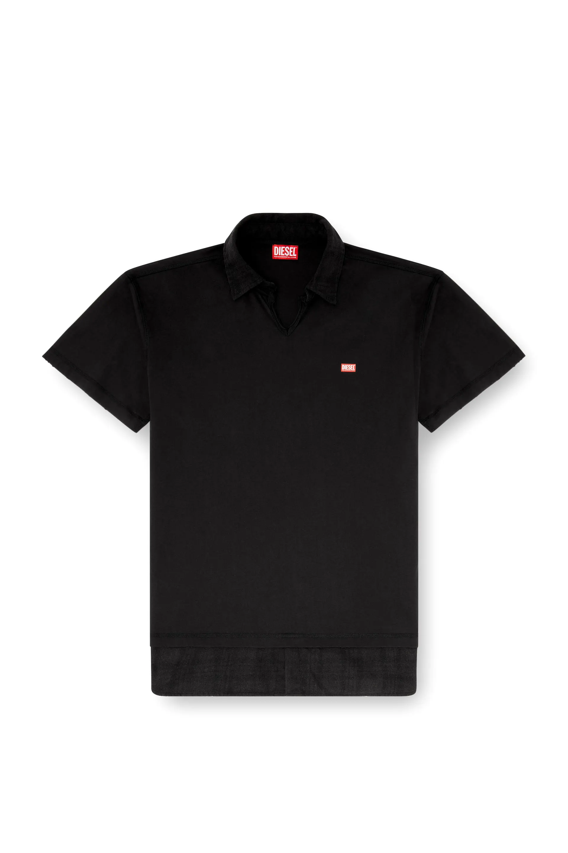 Jersey polo shirt with check flannel trims