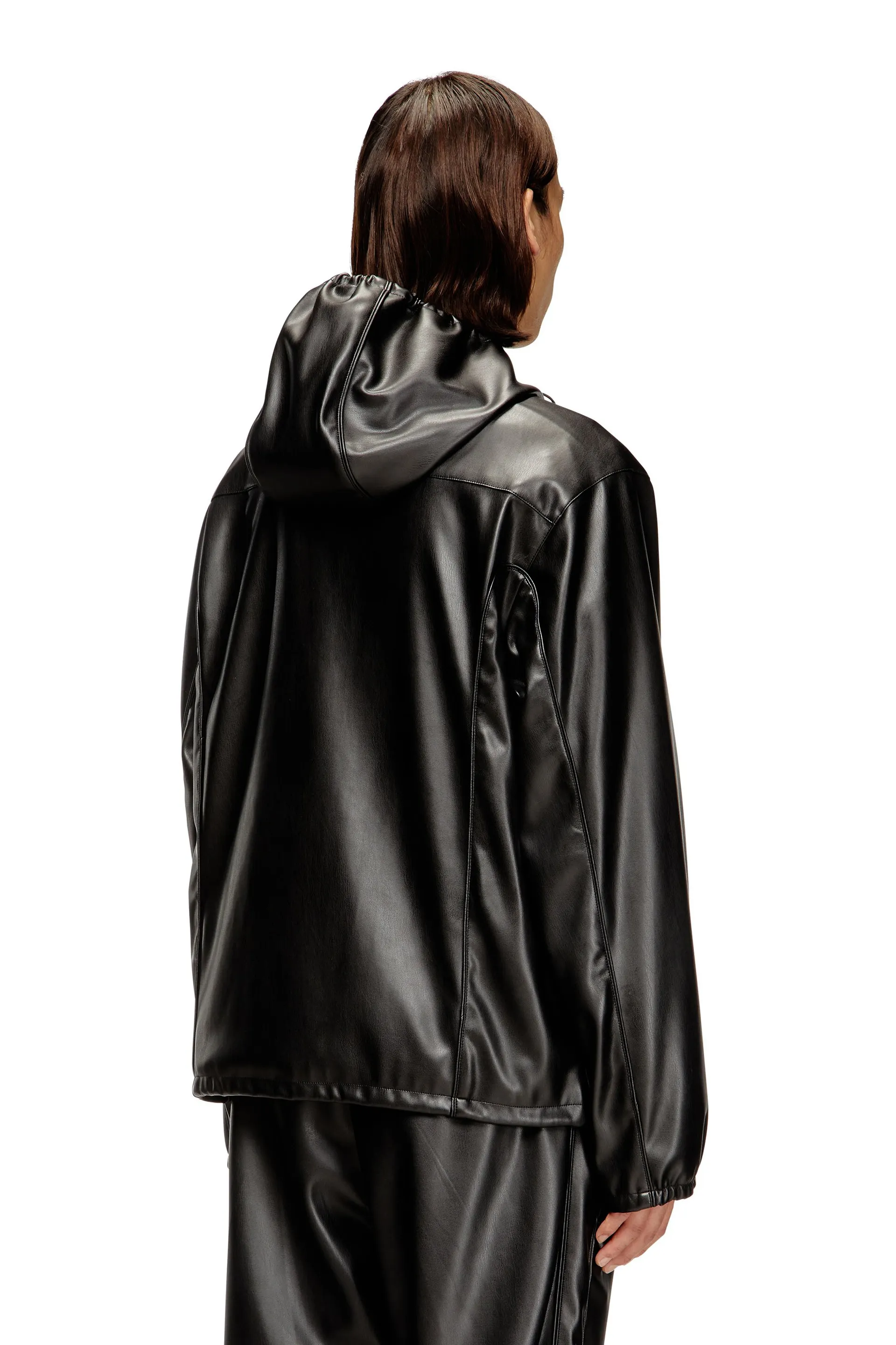 Hooded windbreaker in coated fabric