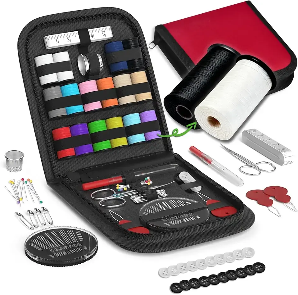 Sewing Kit Gifts for Grandma, Mom, Friend, Traveler, Adults, Beginner, Emergency,Sewing Supplies Accessories with Scissors,Sewing Needles Thimble, Thread,Tape Measure etc (Christmas Red， S)