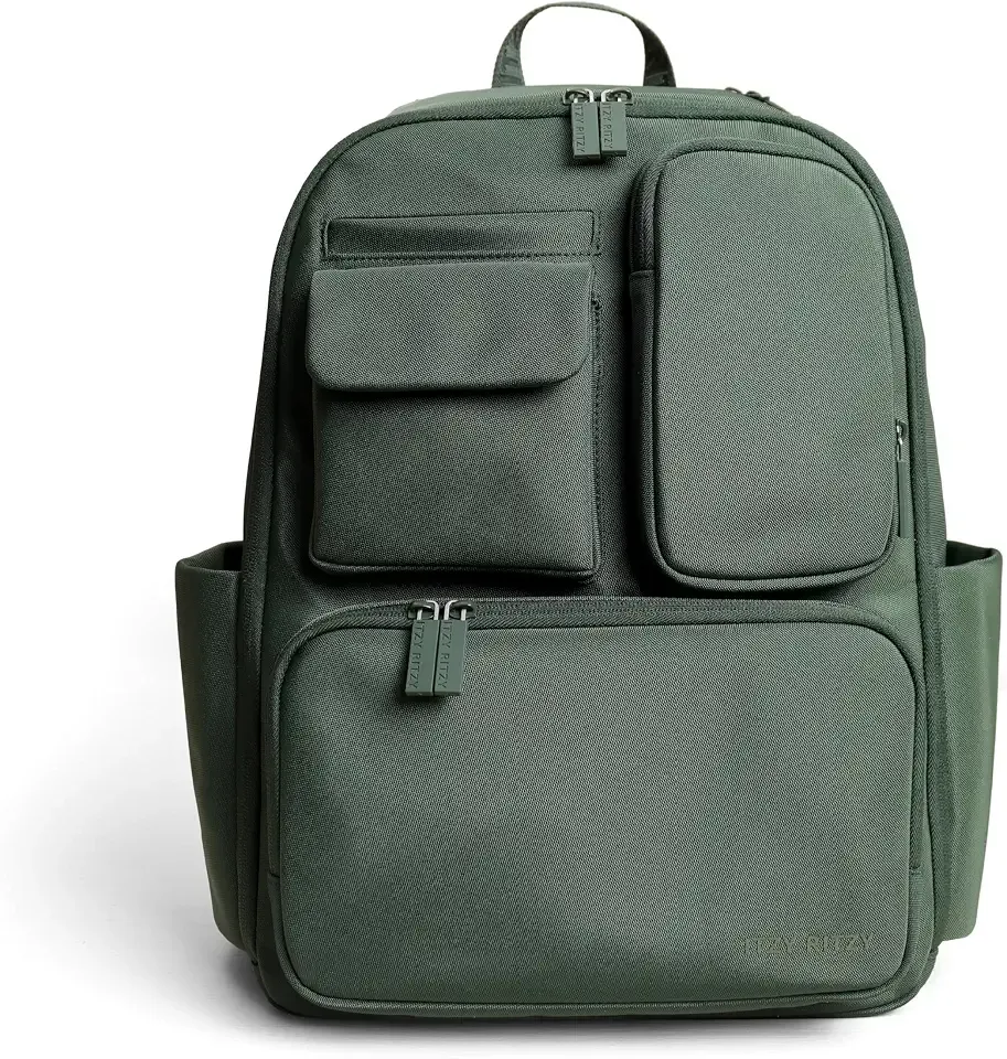 Itzy Ritzy Utility Diaper Bag Backpack, 17 Pockets w/Changing Pad (Green) | Travel-Ready Diaper Backpack with 2 Insulated Bottle Holders, Laptop Compartment, Trolley Sleeve, Straps, and Changing Pad