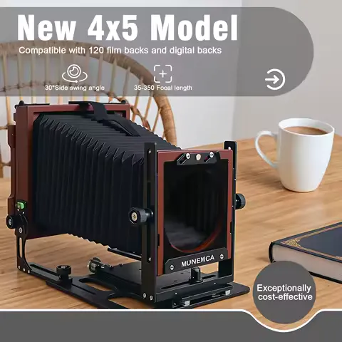 eTone Professional Munewca 4x5 Large Format Film Camera Carbon Fiber Composite with Teak Wood Lightweight Camera