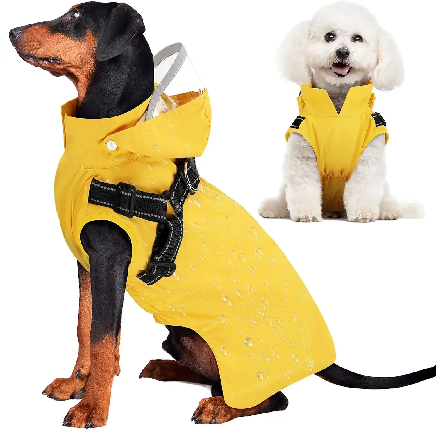 Lukovee Dog Raincoat, Waterproof Jacket with Harness & Removable Hood, M | Easy On/Off Zipper, Night Safety Reflective Trim, Soft Mesh Lining, Rain Coat Poncho for Small Medium Large Dogs (Y, M)