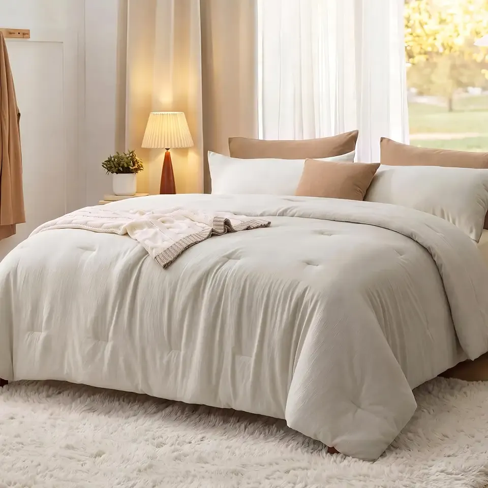 Bedsure Oversized King Comforter Set, Prewashed Bedding Beige