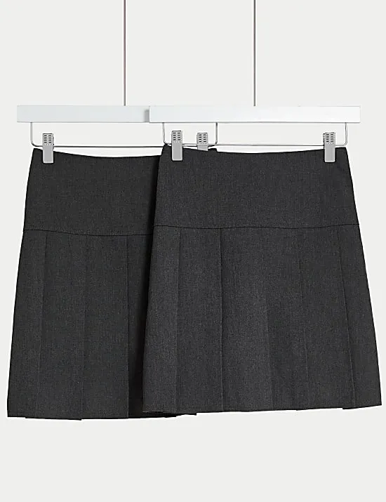 2 Pack Girls' Pleated School Skirts (2-18 Yrs)