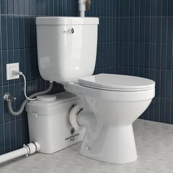 MaceratingFlo Macerating 2-​Piece Toilet with 600W Macerator Pump in White, 1.​6 GPF Single Flush, 16.​5 in.​ Seat Height, Extension Pipes