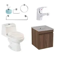 Combo de Baño: Sanitario Tao Dual One Piece Blanco + Mueble De Baño Bonsai Roble Chocolate 43 X 43 X 47 Cm con Lavamanos + Grifería + Kit de accesorios Sicilia 5 piezas.