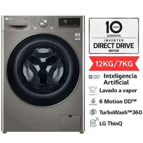 Lavaseca LG 12 Kg7 Kg Carga Frontal Wd12pvc3s6c Platino