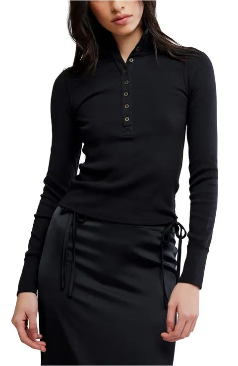 Lake Stand Collar Stretch Cotton Rib Henley