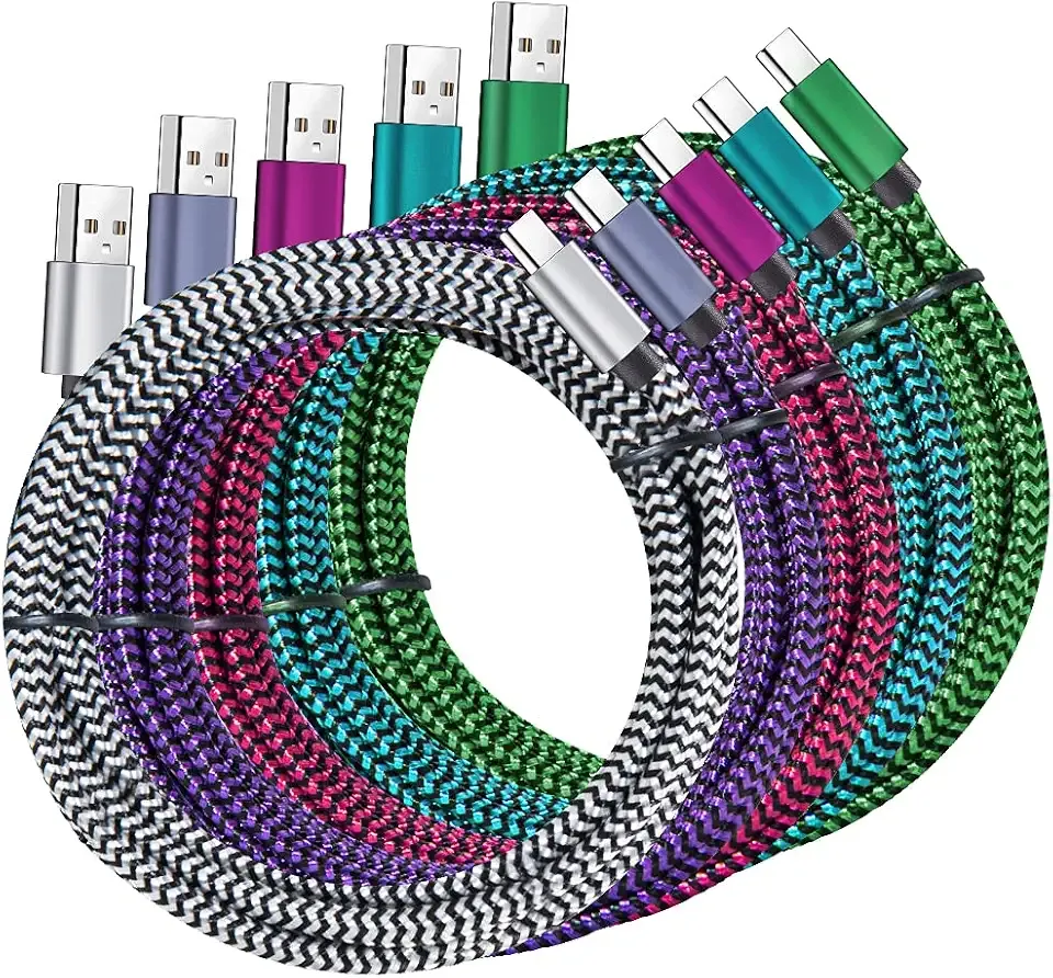 QQLIKE USB C Cable, 5 Pack (6FT) 3A Fast Charging Nylon Braided Type C Cord