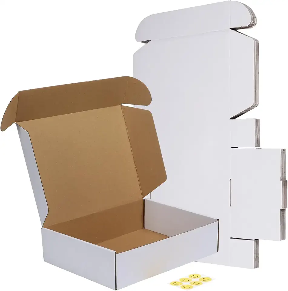 RLAVBL 12x9x3 Shipping Boxes Set of 6, White Corrugated Cardboard Box for Packing, Mailing, Business