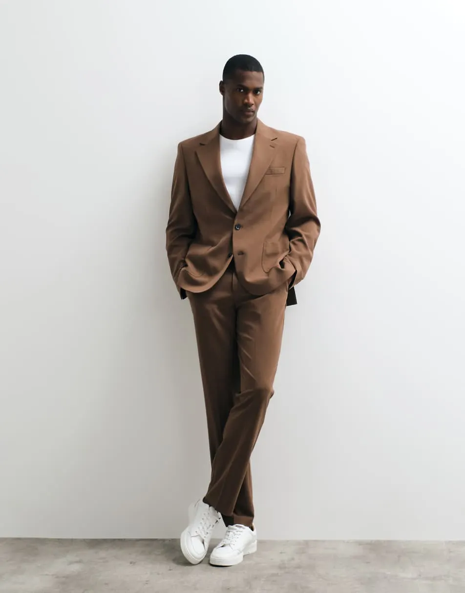 ASOS DESIGN flexMAX slim suit trousers in dark brown