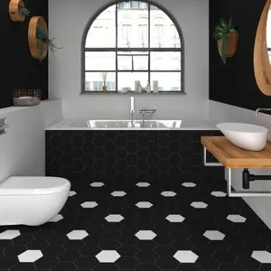 EXA BLACK: Azulejo porcelánico hexagonal de 15x17 cm en color negro.
