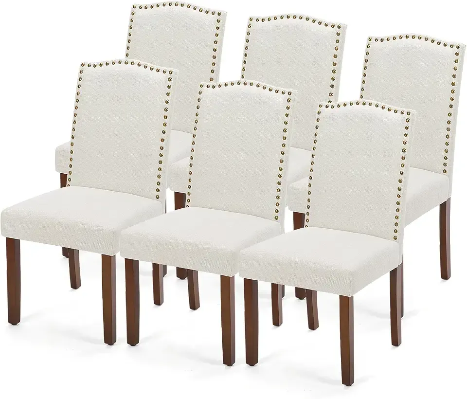 DUMOS Dining Chairs Set of 6, Upholstered Accent Chair, Beige