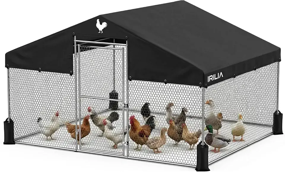 Large Metal Chicken Coop Waterproof 420D Oxford Fabric Cover | 9.8x6.5x6.5 FT Lockable Chicken Coop with 4 Weight Bag, φ24mm T0.9mm Sturdy Metal Frame Outdoor Cage for Backyard, Farm