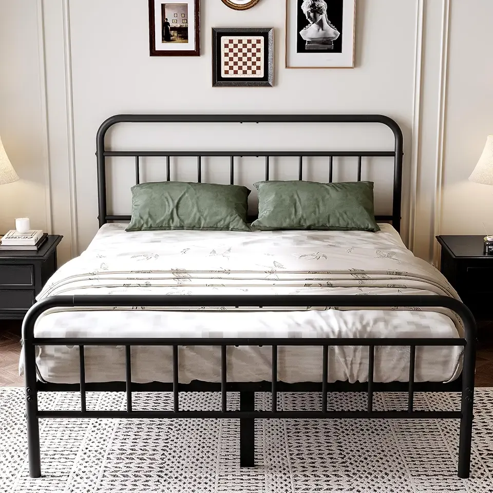 14Inch Metal Bed Frame,Queen Size Bed Frame with Storage Space,Heavy Duty Sturdy Mattress Foundation,Easy Assembly,No Box Spring Needed,Queen
