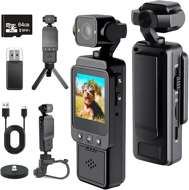 Mini Body Camera with Audio & Video Recording, Pocket Action POV Camcorder 270° Rotation 1080P FHD, 64GB Wearable Camera for Security, Work, Guard, Travel
