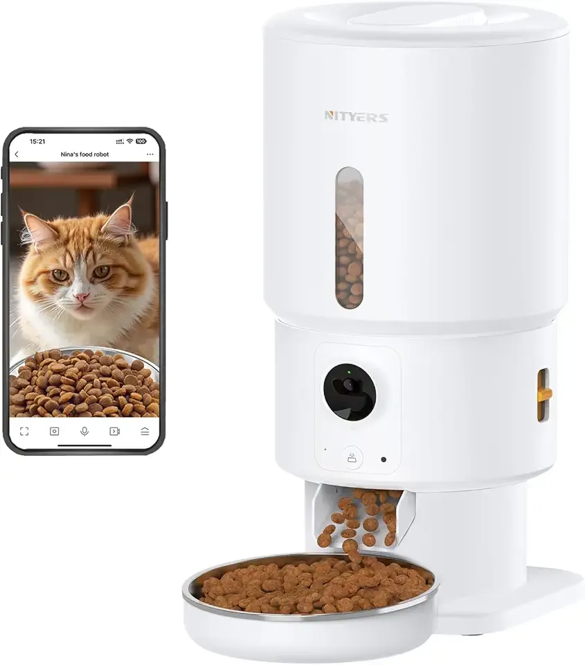 Automatic Cat Feeder with Camera - 5G WiFi Timed Cat Food Dispenser, 1080P HD Video with Night Vision, 1-15 Meals, 1-99 Portions, 2-Way Audio, Keeps Dry Food Fresh, 5L Auto Pet Feeder Also for Dogs