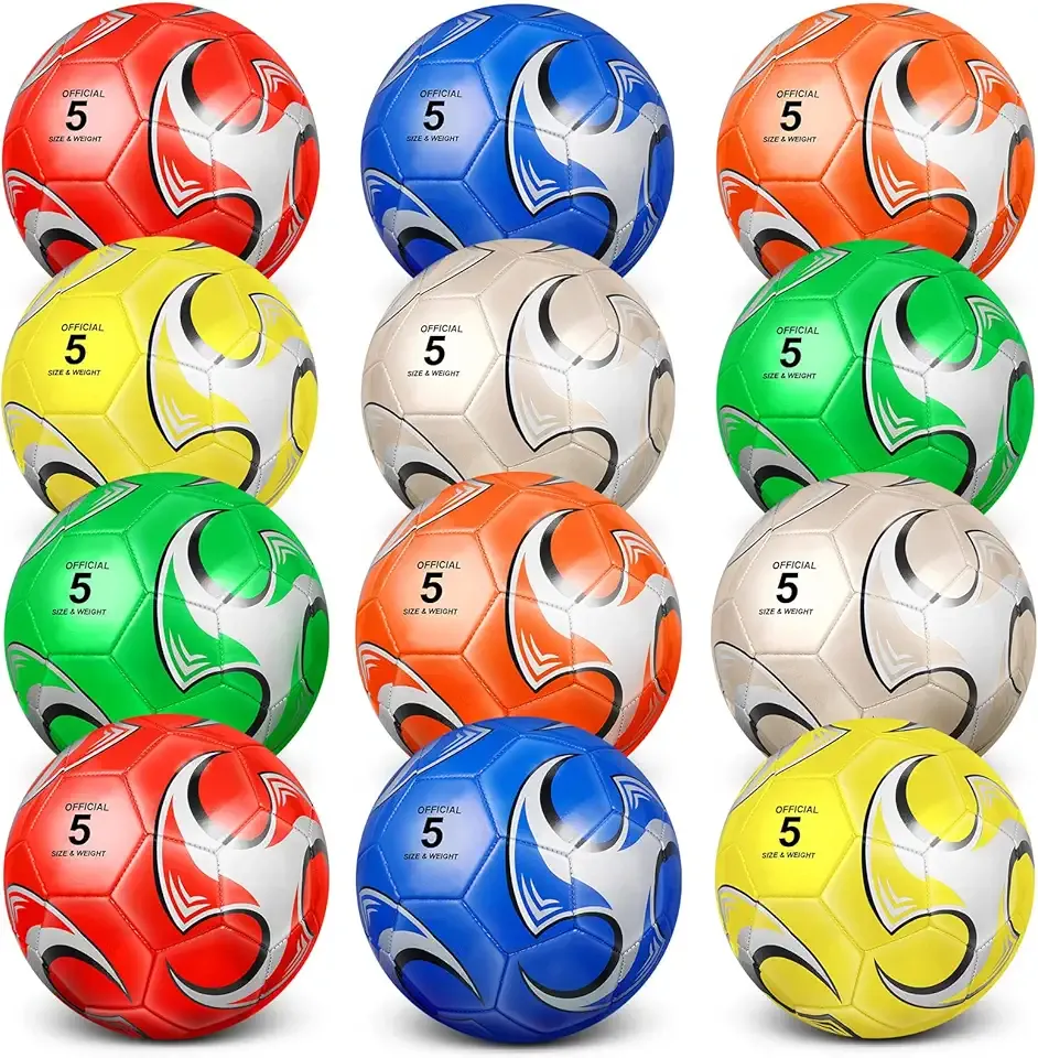 12 Pack Soccer Balls for Teen Adult Bulk Deflated Soccer Balls with Pump Outdoor and Indoor Training Practice Football for Back to School Sports Game Birthday Gift Party