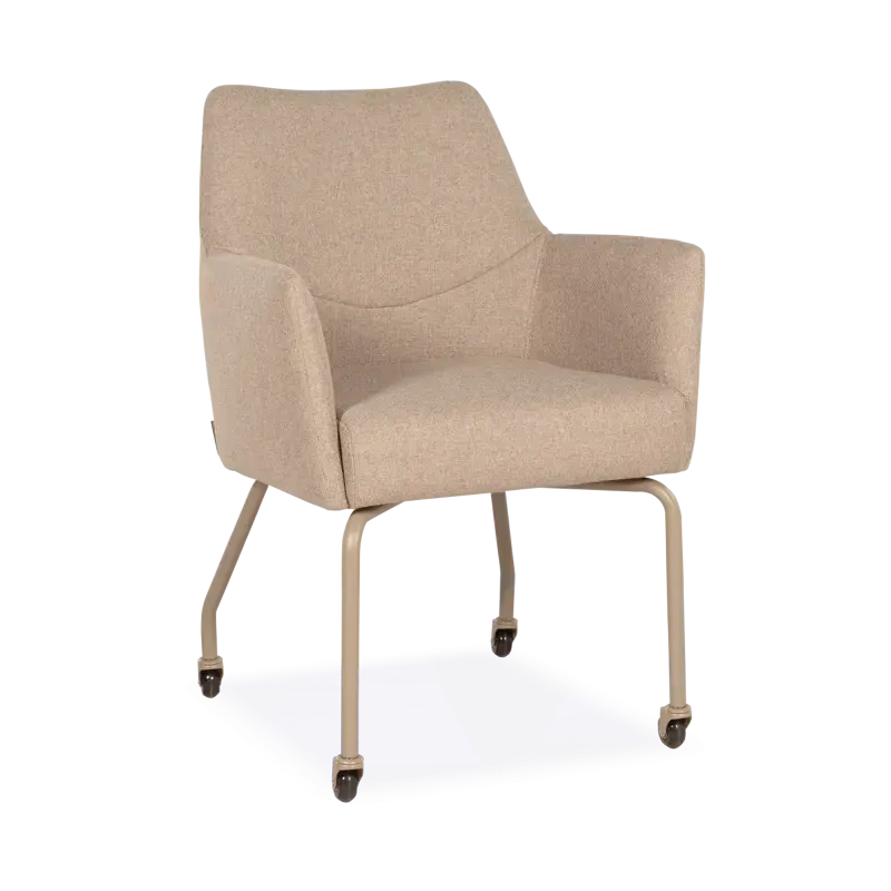 Armstoel Jacky - wielen - stof Barrel Zand - pocketvering - poot F taupe