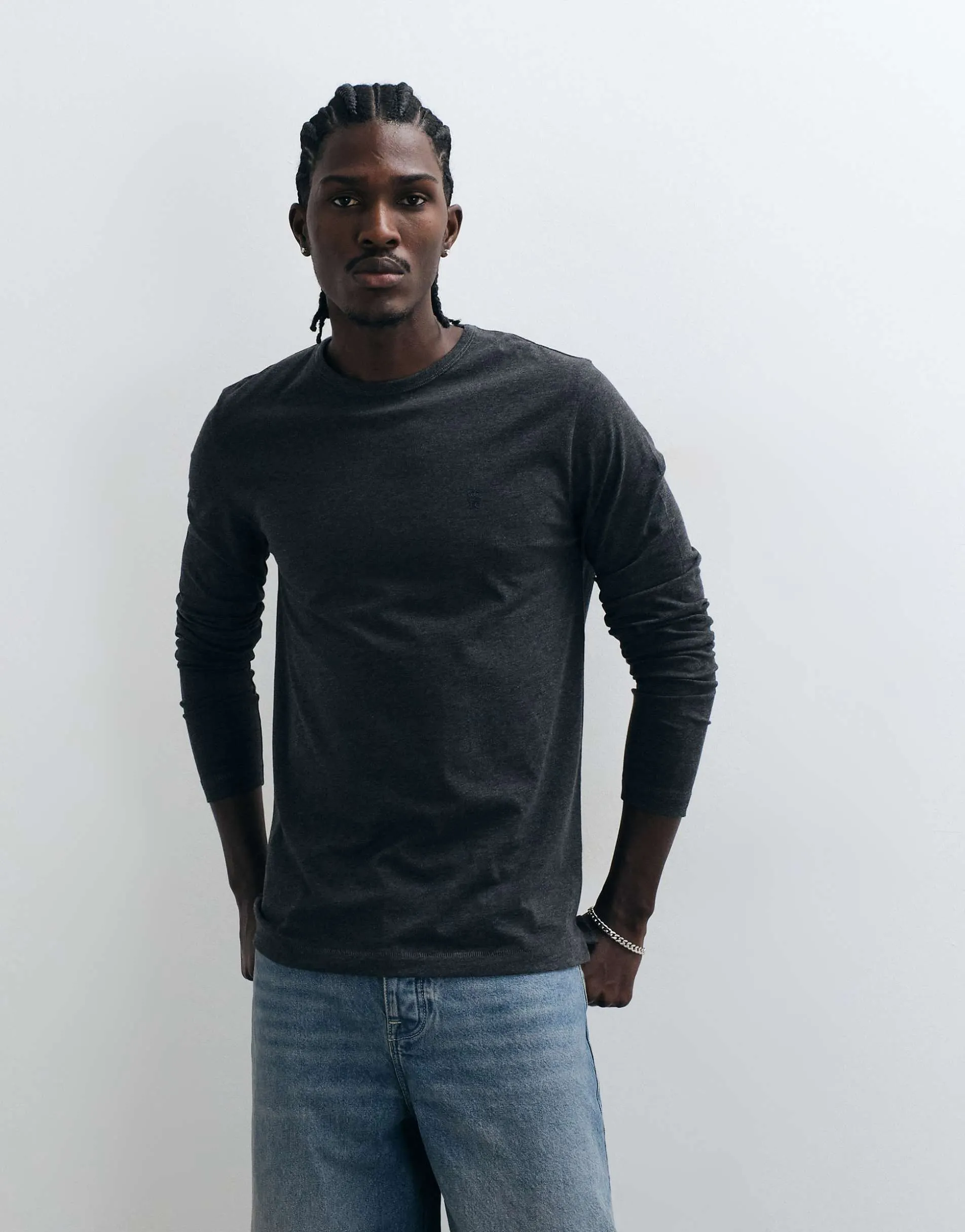 French Connection long sleeve crew neck t-shirt in charcoal