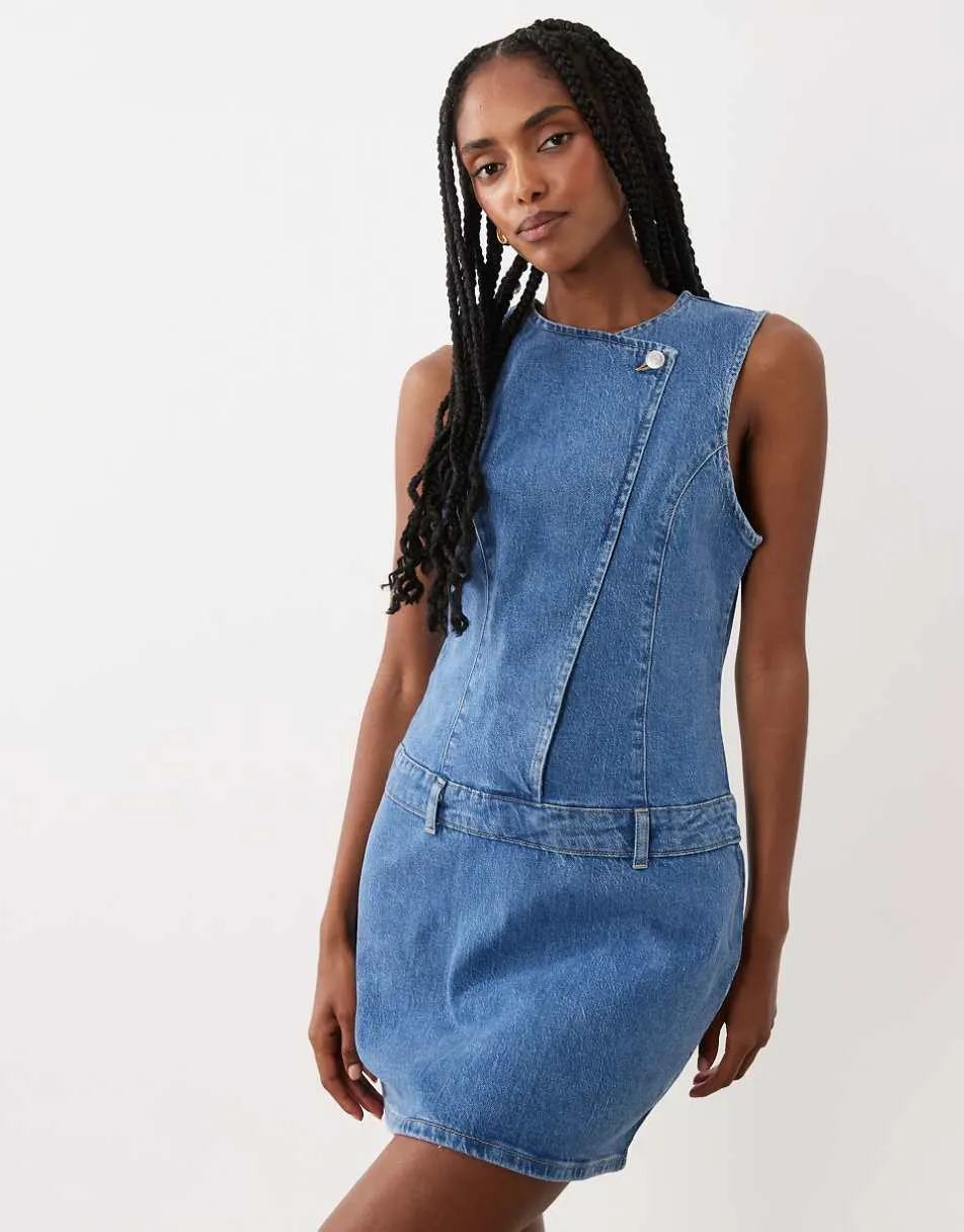 ASOS DESIGN Asymm wrap mini dress in mid blue