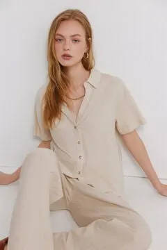 Camisa lino manga corta